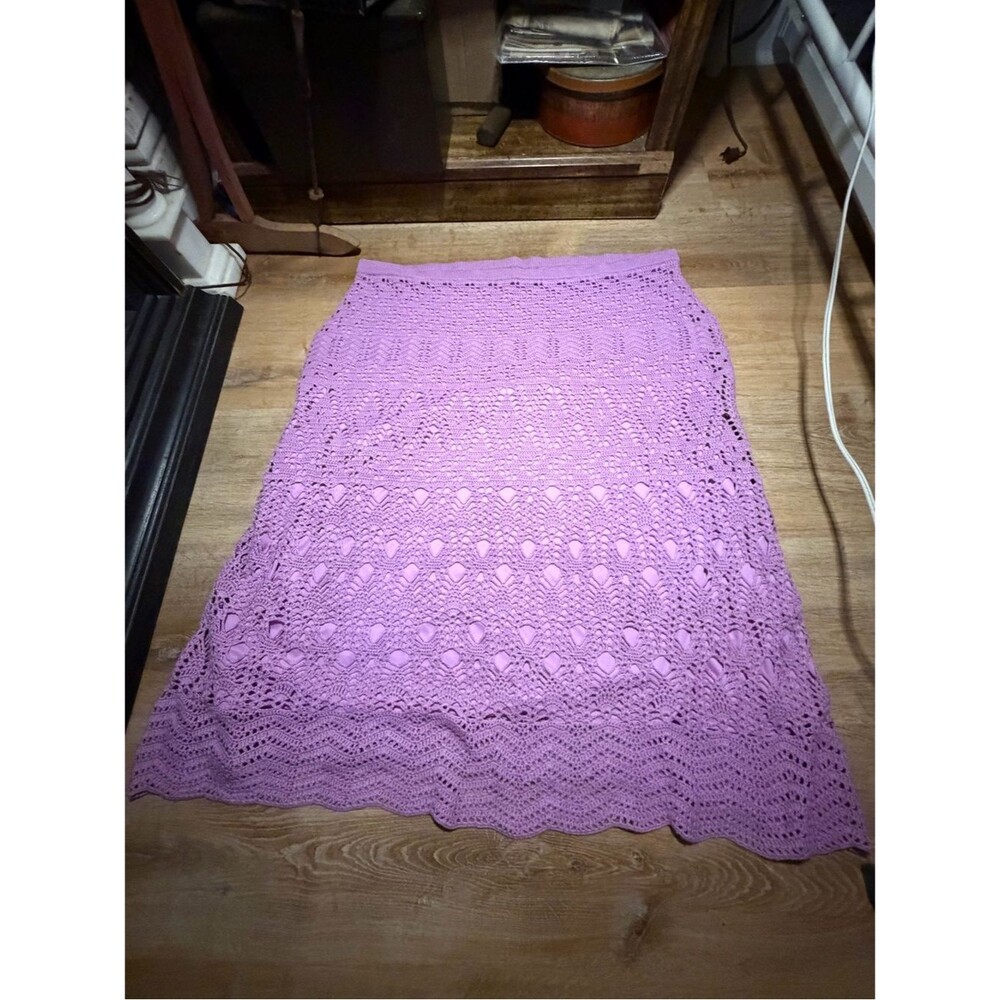 Soft Cotton Blend Lavender Crochet Knit Maxi Skirt